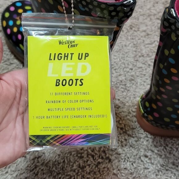 New Western Chief Diva Dot LED Light Up Rubber Rain Boots Size 1 - Picture 6 of 9